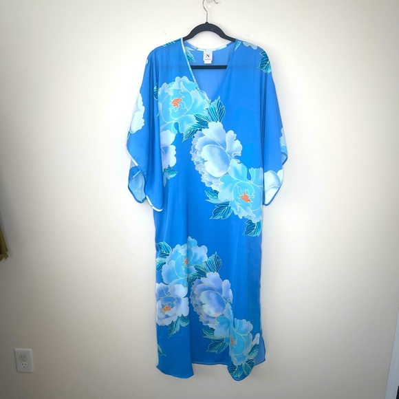 NATORI Women’s Sonomi Wedge Caftan Dress in Tropical Floral Print resort wear - Picture 1 of 11